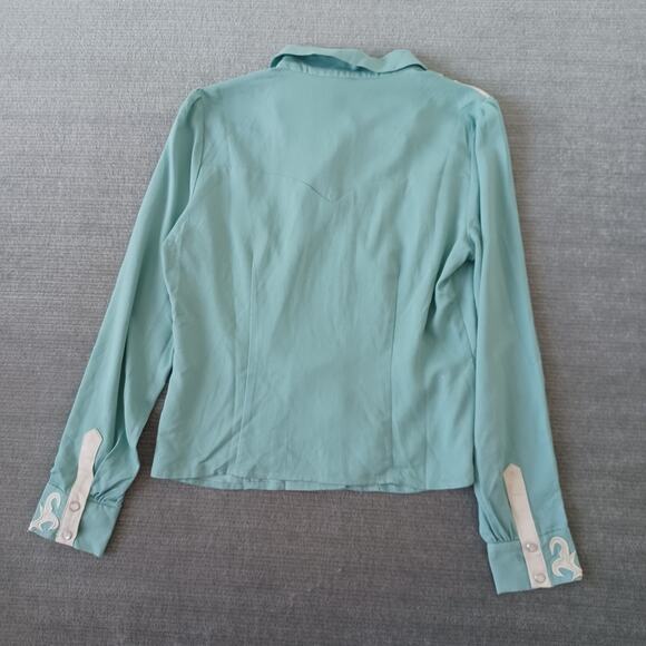 Collectif Western Shirt Womens M Embroidered Pearl Snap Retro Yoke Turquoise - Picture 2 of 11